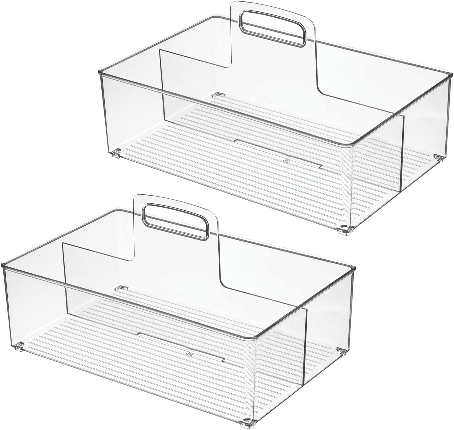 mDesign Ligne Collection - Organizador de almacenamiento portátil dividido de plástico grande con asa para cocina, despensa, encimera, armario, colección Ligne, paquete de 2 unidades, transparente