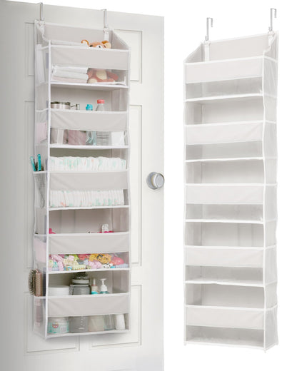 ULG 1 Pack Over Door Organizer with 5 Large Pockets 10 Mesh Side Pockets, 44 lbs Weight Capacity Hanging Storage Organizer with Clear Window Kids Toys, Shoes, Diapers, Dark Grey, 5 Layers