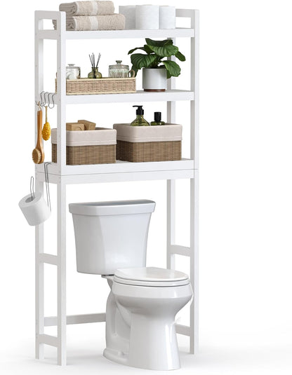 SONGMICS Over The Toilet Storage, 3-Tier Over Toilet Bathroom Organizer with Adjustable Shelf, Fit Most Toilets, Space-Saving, Easy Assembly, Cloud White UBTS01WT
