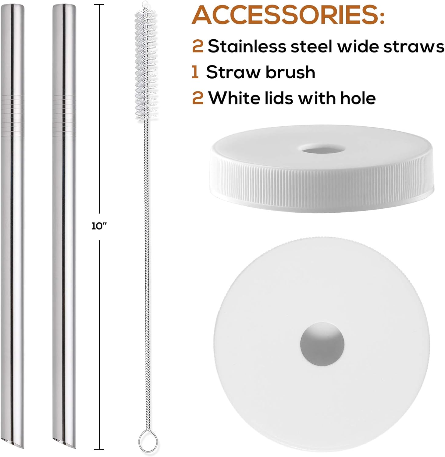 [ 8 Pack ] Glass Juicing Bottles with 2 Straws & 2 Lids w Hole- 16 OZ Travel Drinking Jars, Water Cups with Black Airtight Lids, Reusable Tall Mason Jar for Juice, Bubble Tea, Smoothie, Tea, Kombucha