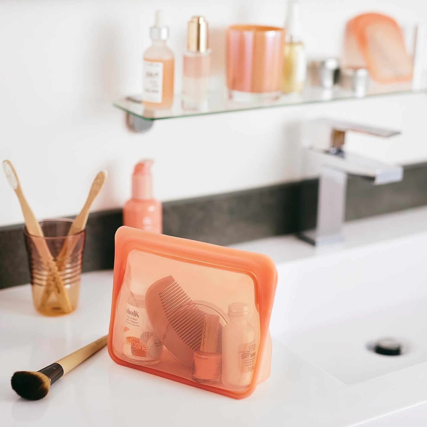 Stasher Premium Silicone Reusable Food Storage Stand-Up Mini Bag, Aqua, Microwave, Sous Vide, Dishwasher, Oven and Freezer Safe, BPA Free, Leak-free, Eco-friendly, 28 Oz