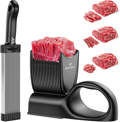 ONCE FOR ALL Fresh Meat Slicer with Handle Kitchen Knife Set For Meat Slicing Shredding, Manual Jerky Cutter Food Slicer For Beef Pork Mutton For Home Cooking BBQ Hot Pot