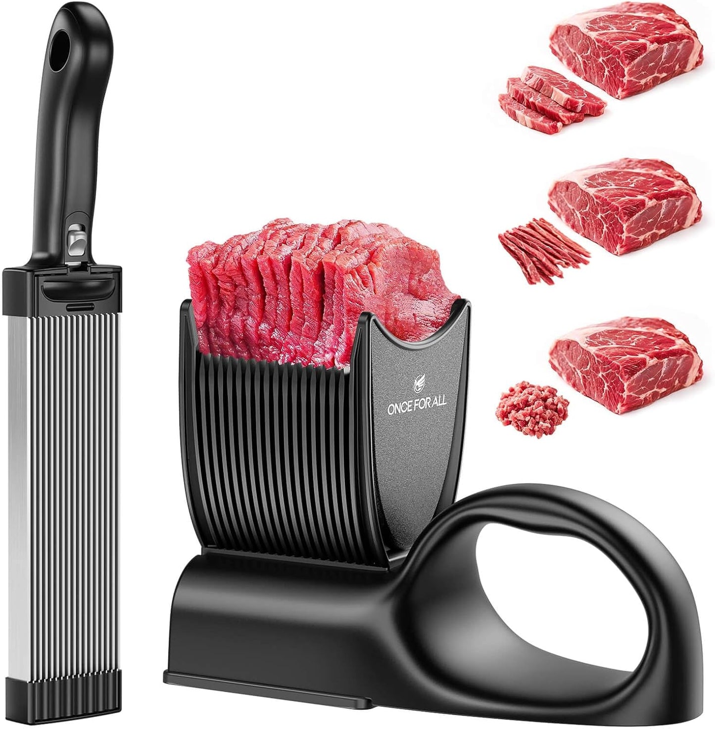ONCE FOR ALL Fresh Meat Slicer with Handle Kitchen Knife Set For Meat Slicing Shredding, Manual Jerky Cutter Food Slicer For Beef Pork Mutton For Home Cooking BBQ Hot Pot