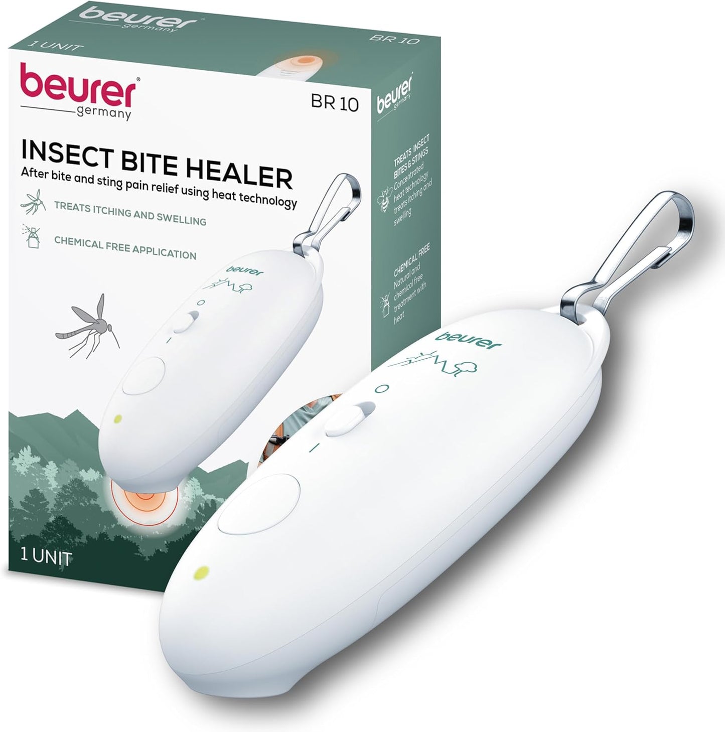 Beurer BR10 Insect Bite Healer with Clip, Portable Itch and Swelling Relief for Non-Toxic Treatment of Mosquito Bites and Other Common Insect Bites, Outdoors Essential