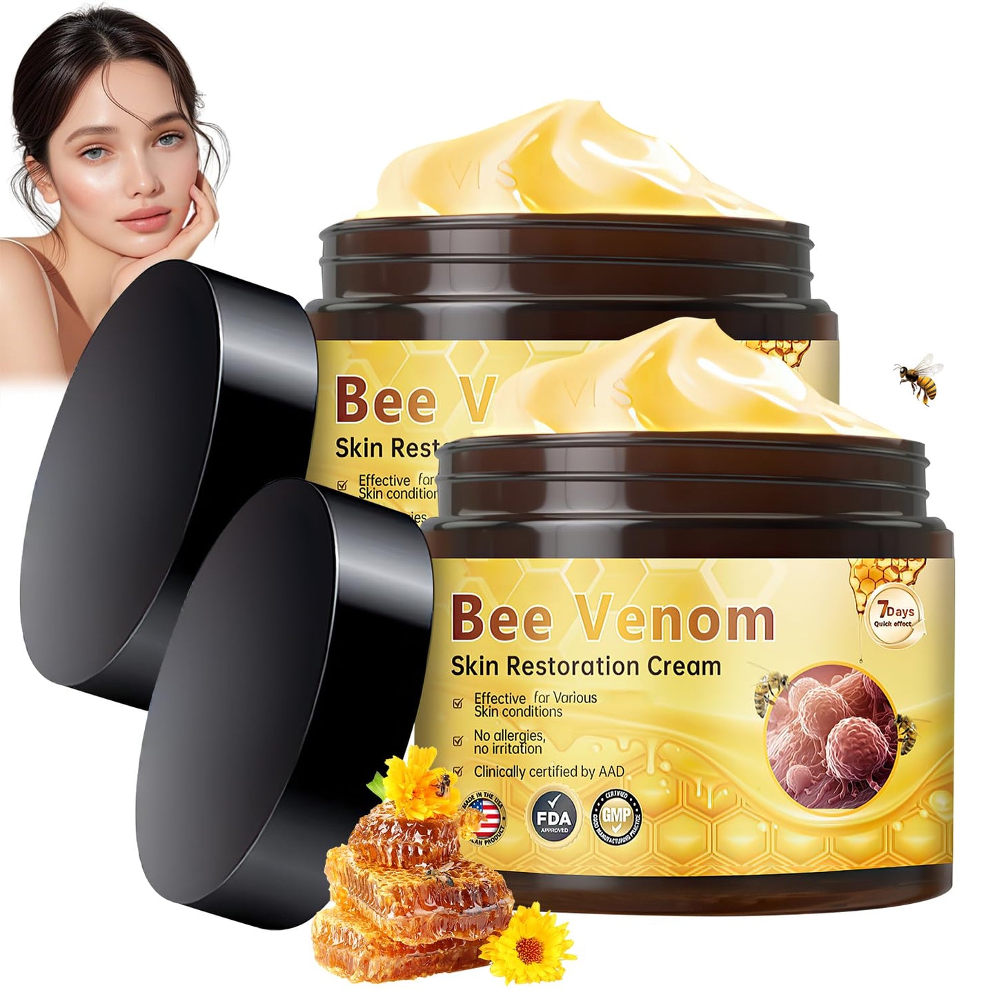 Bee Venom Skin Restoration Cream, Professional Bee Venom Skin Cream,Deeply Cleanses And Moisturizes, Effectively Reducing Blemishes(2PCS)