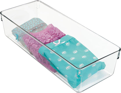 iDesign Linus Plastic Dresser and Vanity Organizer, Storage Bin for Bathroom, Bedroom, Office, Craft Room, Fridge, Freezer, Pantry, 12" x 5" x 3", Clear