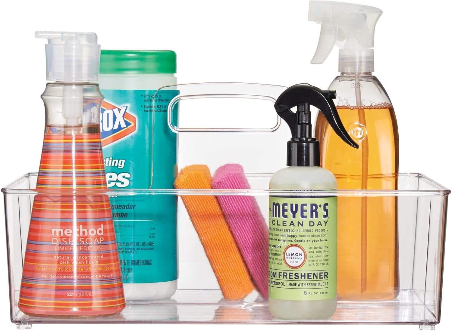 mDesign Ligne Collection - Organizador de almacenamiento portátil dividido de plástico grande con asa para cocina, despensa, encimera, armario, colección Ligne, paquete de 2 unidades, transparente