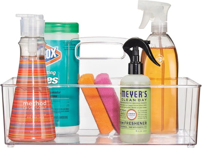 mDesign Ligne Collection - Organizador de almacenamiento portátil dividido de plástico grande con asa para cocina, despensa, encimera, armario, colección Ligne, paquete de 2 unidades, transparente