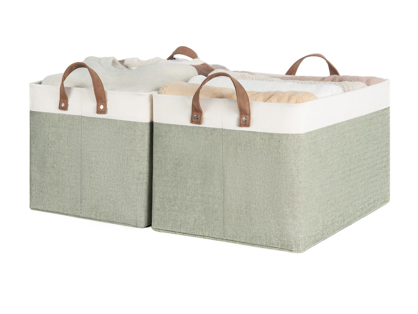 StorageWorks Storage Bins, Shelves Baskets for Organizing, 45L Extra Large Fabric Closet Organizers with Handles, Metal Frame, Brown and White, 2-Pack