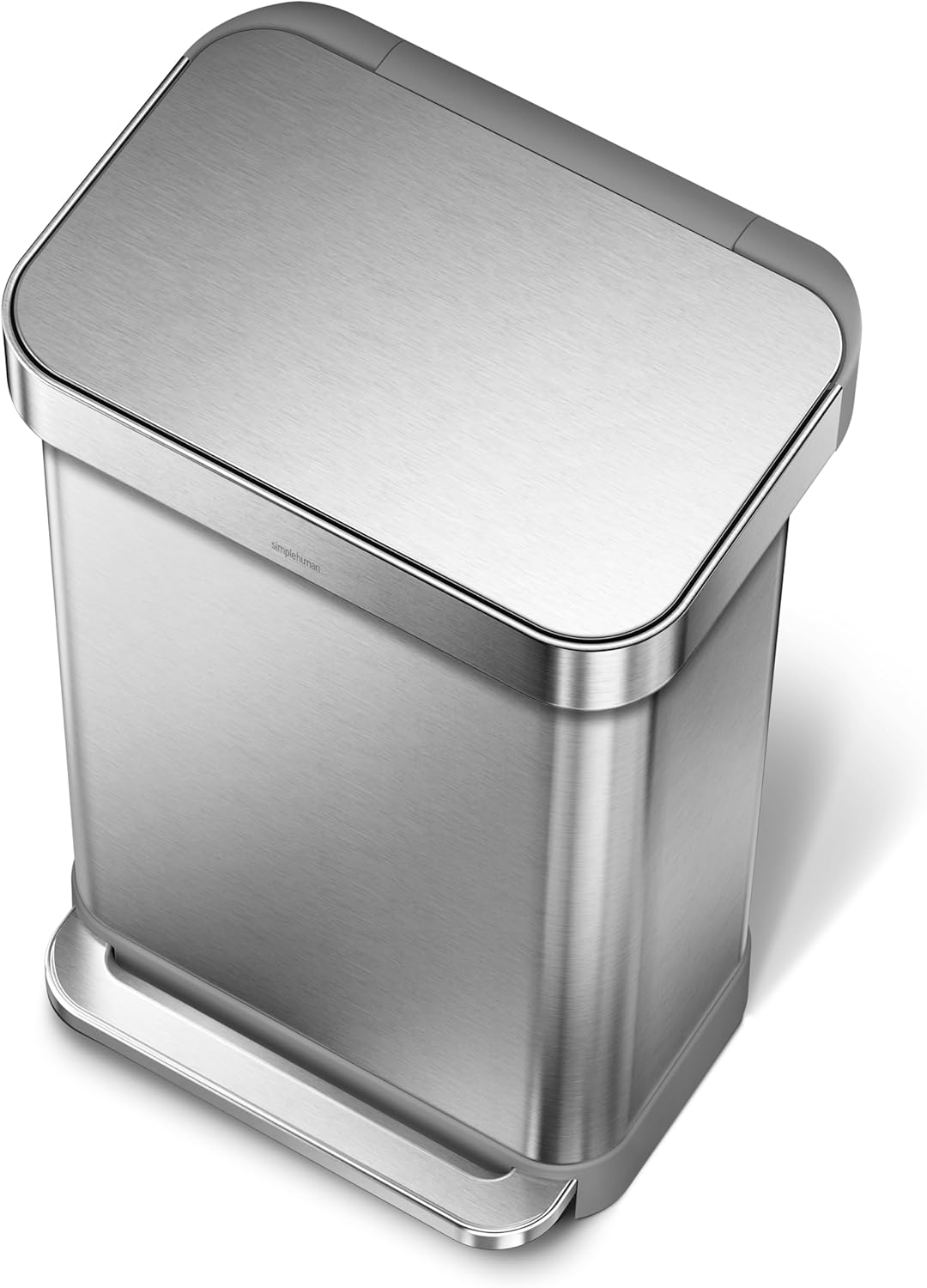 simplehuman 45 Liter / 12 Gallon Rectangular Hands-Free Kitchen Step Trash Can with Soft-Close Lid, Brushed Stainless Steel