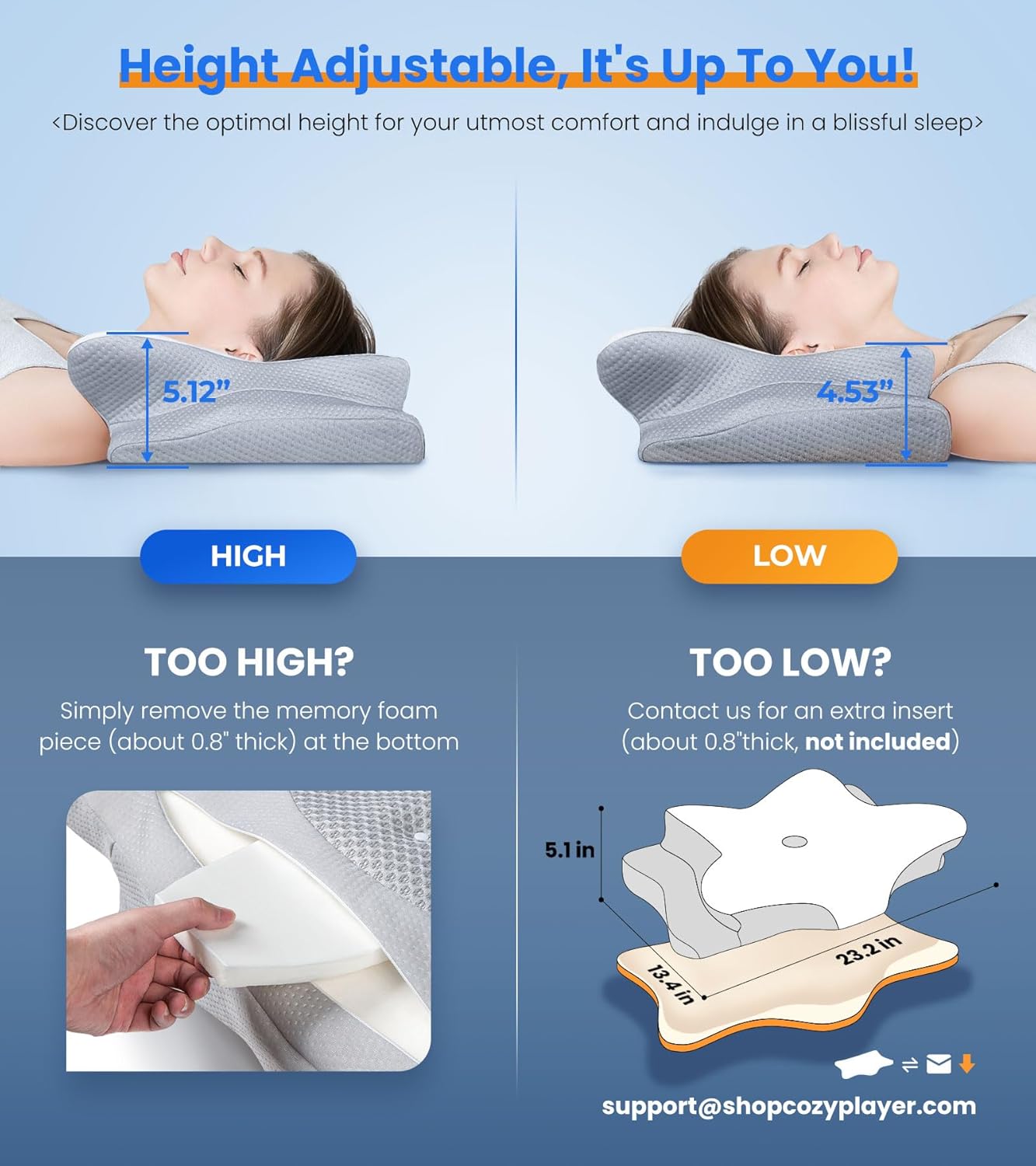 Ultra Pain Relief Cooling Pillow for Neck Support, Adjustable Cervical Pillow Cozy Sleeping, Odorless Ergonomic Contour Memory Foam Pillows, Orthopedic Bed Pillow for Side Back Stomach Sleeper