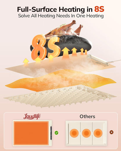 Food Warming Mat 24x16 Inches, Electric Warming Tray with 7 Temps, Foldable Food Warmer for Parties, Buffets, Family Gatherings, Holiday & Sabbath, Child Lock, Heating Mat for Food, Beige