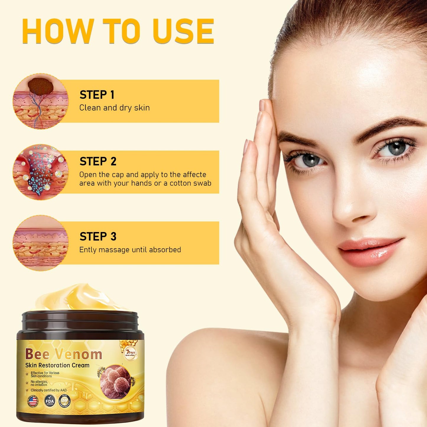 Bee Venom Skin Restoration Cream, Professional Bee Venom Skin Cream,Deeply Cleanses And Moisturizes, Effectively Reducing Blemishes(2PCS)