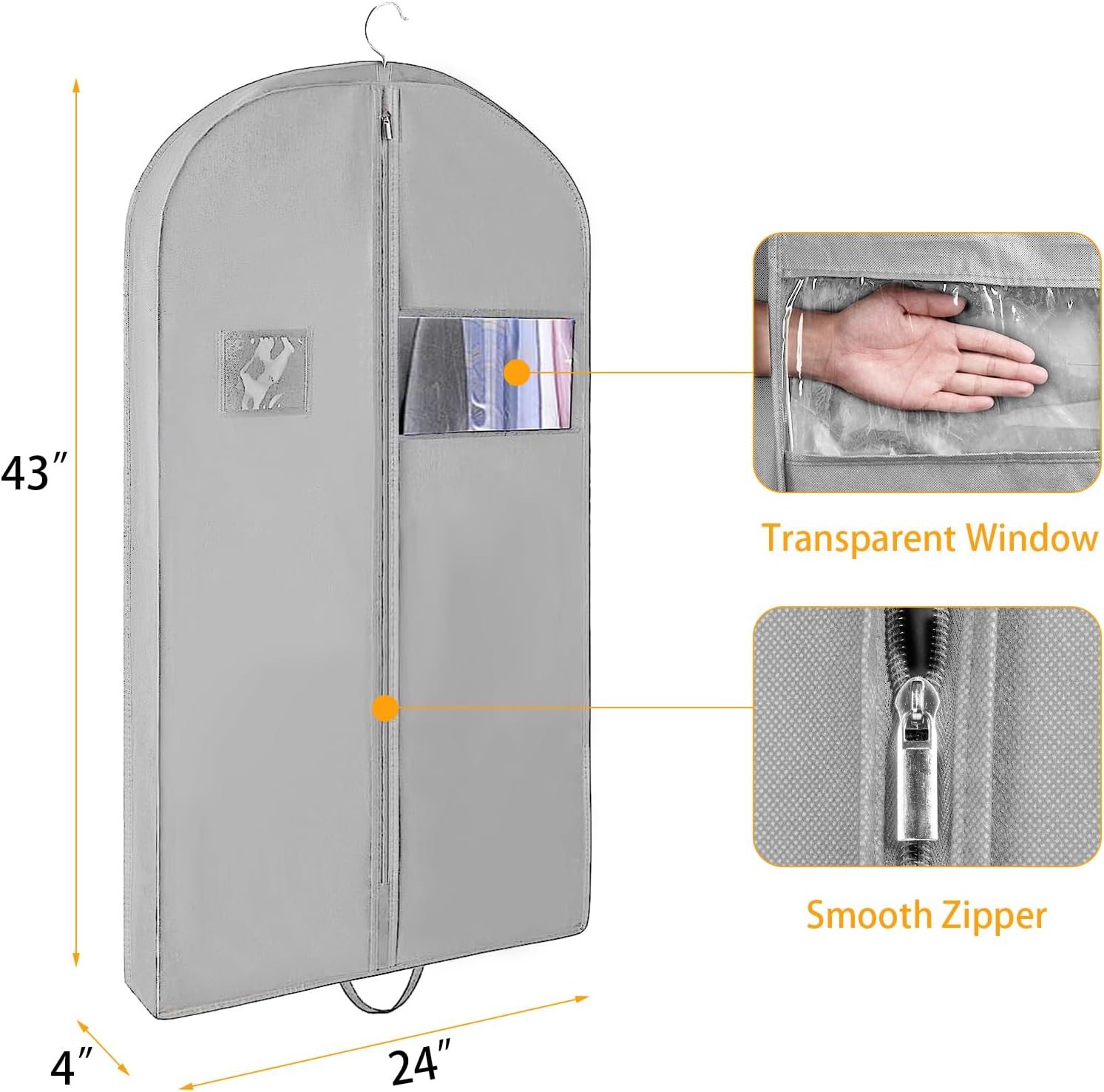 3 PCS 43"Garment Bags For Travel,Heavy Duty Garment Bag For Clothes Closet Storage,Gusseted Suit Bags For Men Travel,Hanging Travel Garment Bags For Clothes,Dress,Coats,Jackets,Shirts.Black Travel Bag