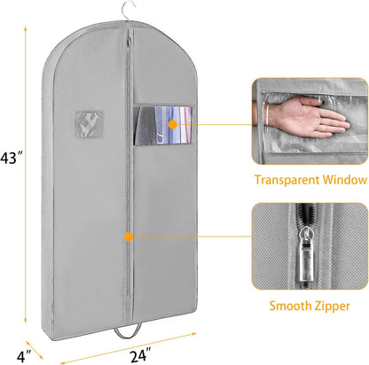 3 PCS 43"Garment Bags For Travel,Heavy Duty Garment Bag For Clothes Closet Storage,Gusseted Suit Bags For Men Travel,Hanging Travel Garment Bags For Clothes,Dress,Coats,Jackets,Shirts.Black Travel Bag