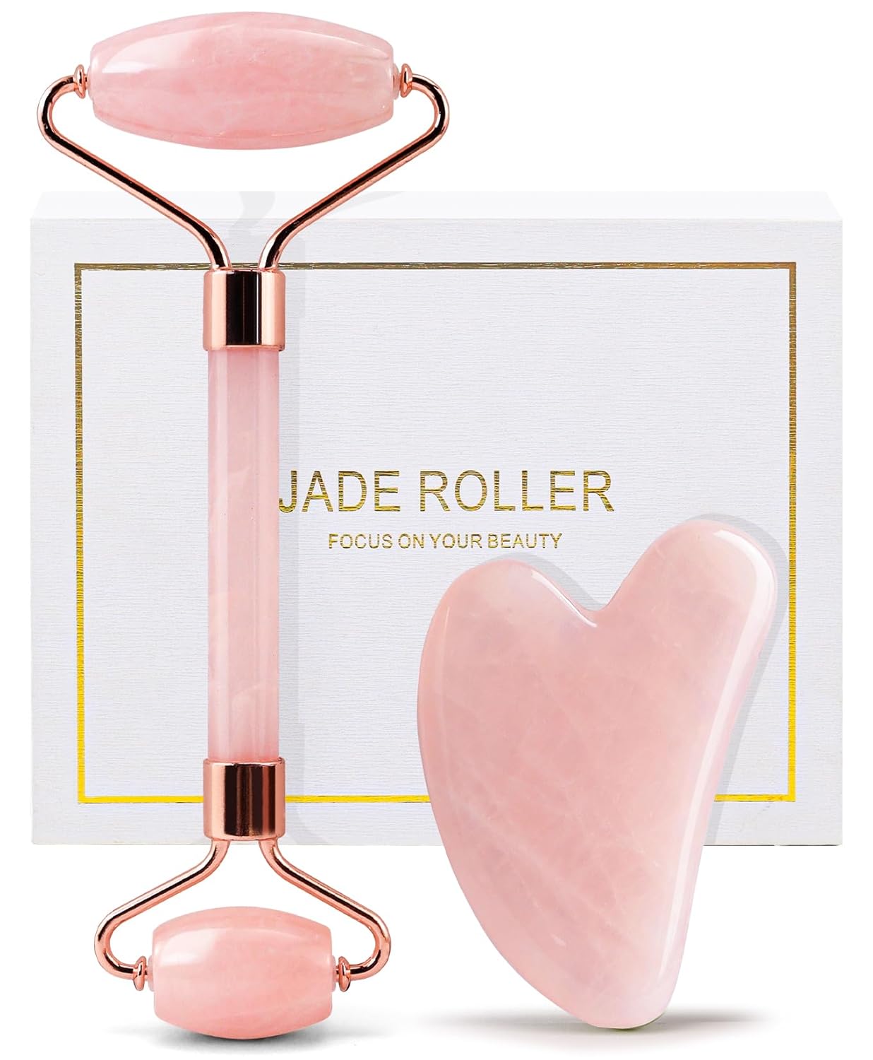 Huefull Rose Quartz Roller & Gua Sha Set