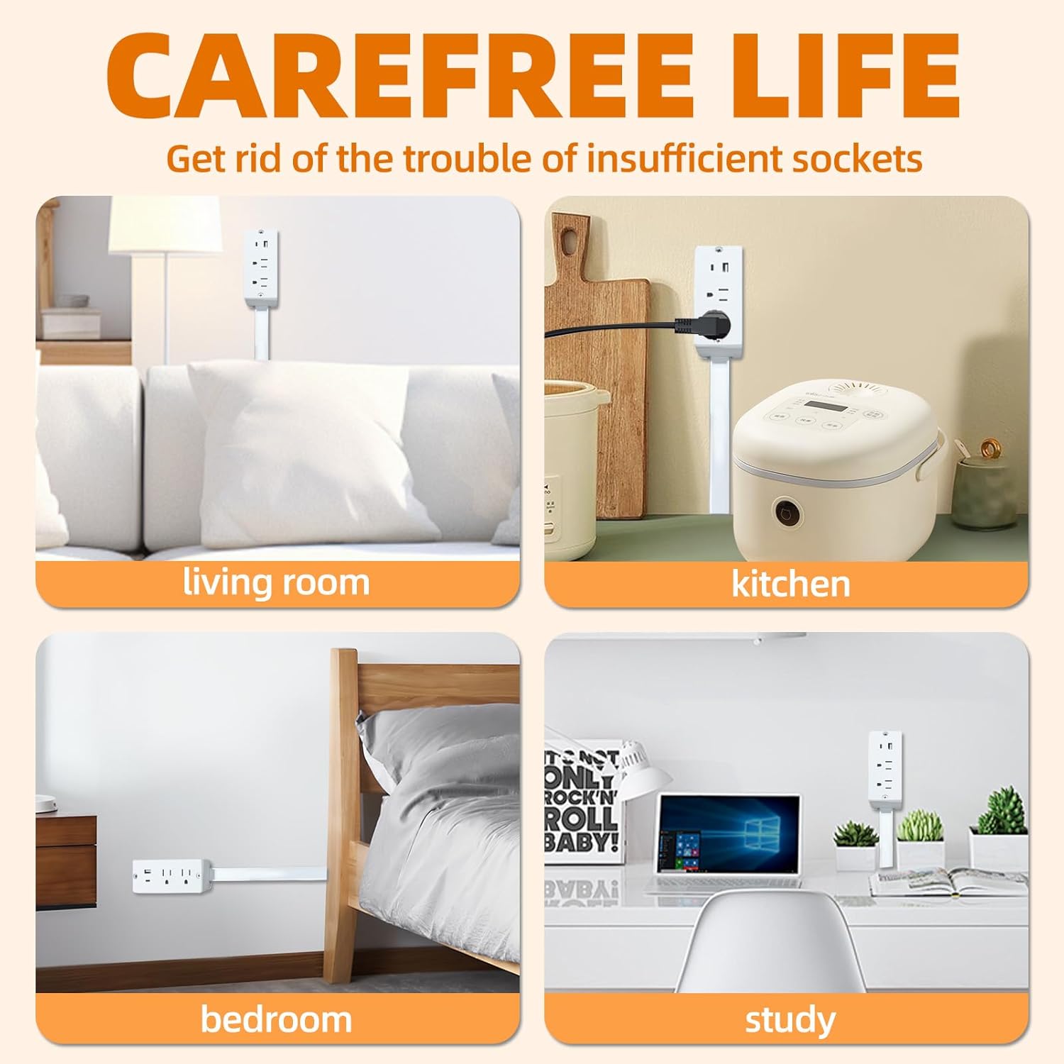 Electrical Outlet Extender Features USB-A, USB-C, and 2 AC Electrical Outlet Extender Stick for Hard to Reach Spaces Extends 22"-34", Rotates 180°. Use Behind Couches, Nightstands, Desks, and More