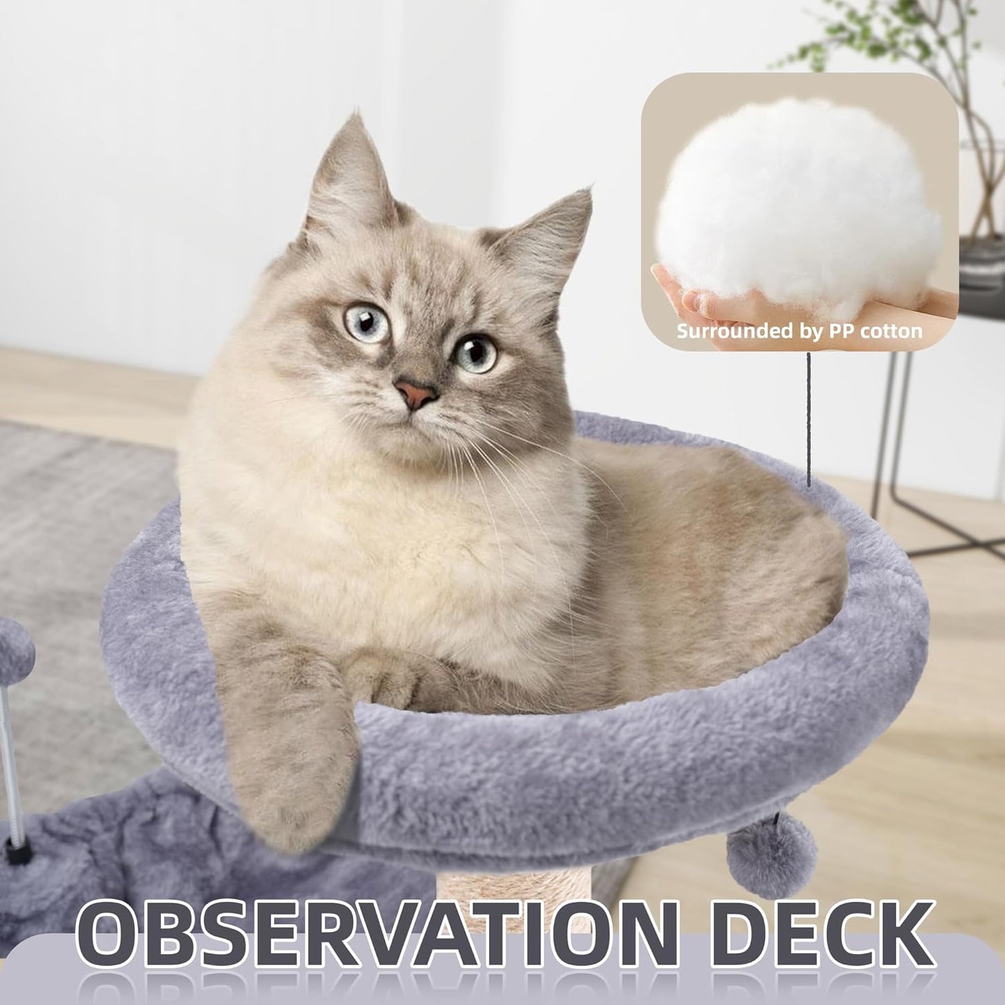 TINWEIUS 42.5'' Cat Tree for Indor Cats, Multifunctional Cat Tower with Cozy Condo, Perches, Scratching Posts and Hammock