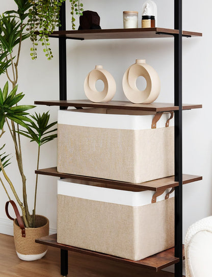 StorageWorks Storage Bins, Shelves Baskets for Organizing, 45L Extra Large Fabric Closet Organizers with Handles, Metal Frame, Brown and White, 2-Pack