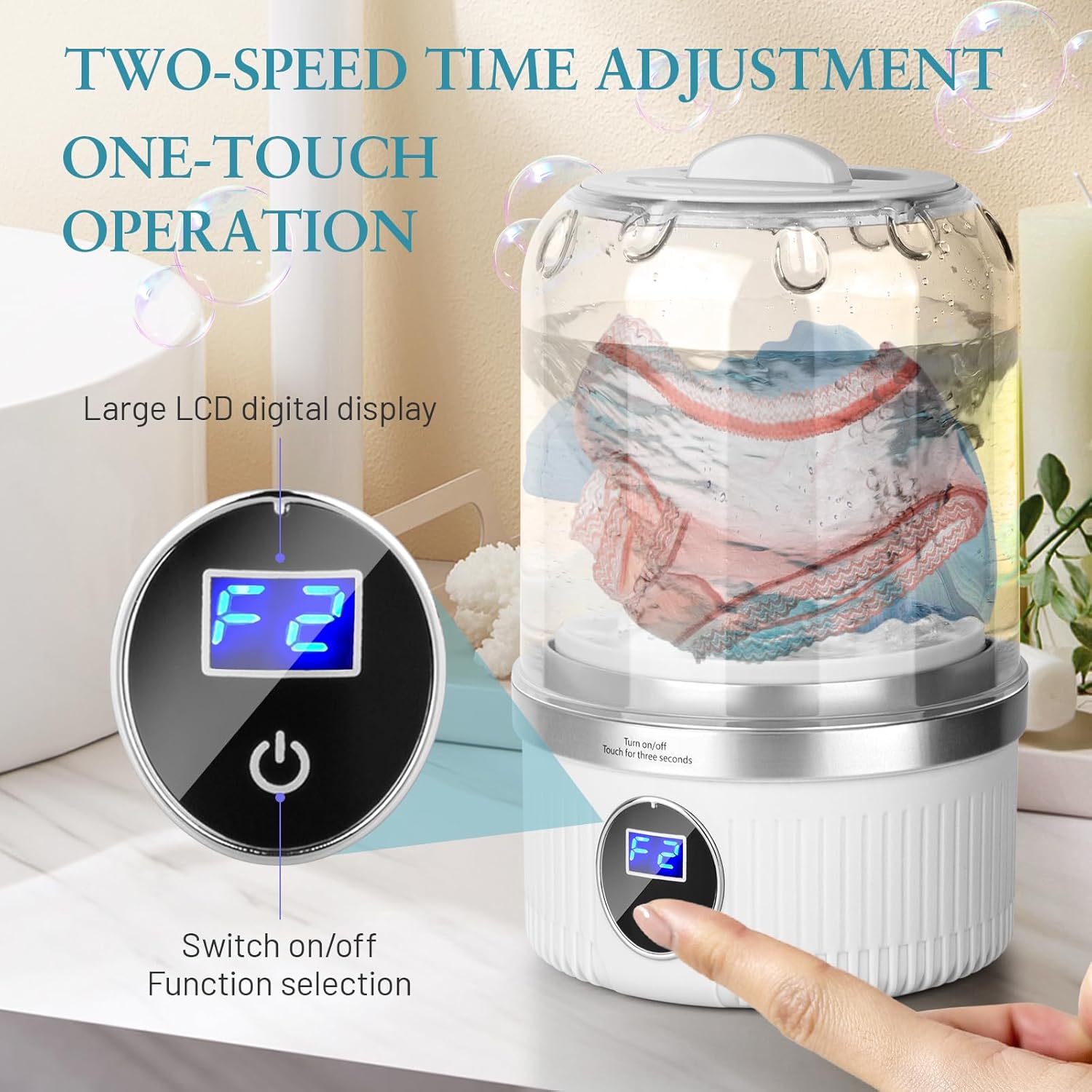 Underwear Washing Machine | Mini Portable Washing Machine with Rechargeable 3000mAh | Compact Deep Cleans Underwear, Baby Clothes | Ultra-Lightweight for Apartment, Dorm, RV, Travel & Hotel Use