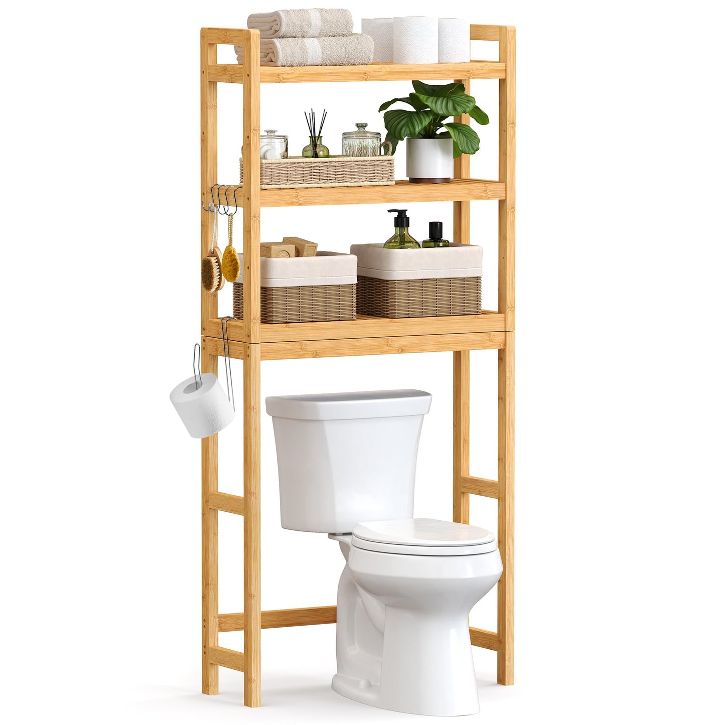 SONGMICS Over The Toilet Storage, 3-Tier Over Toilet Bathroom Organizer with Adjustable Shelf, Fit Most Toilets, Space-Saving, Easy Assembly, Cloud White UBTS01WT