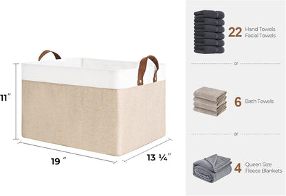 StorageWorks Storage Bins, Shelves Baskets for Organizing, 45L Extra Large Fabric Closet Organizers with Handles, Metal Frame, Brown and White, 2-Pack