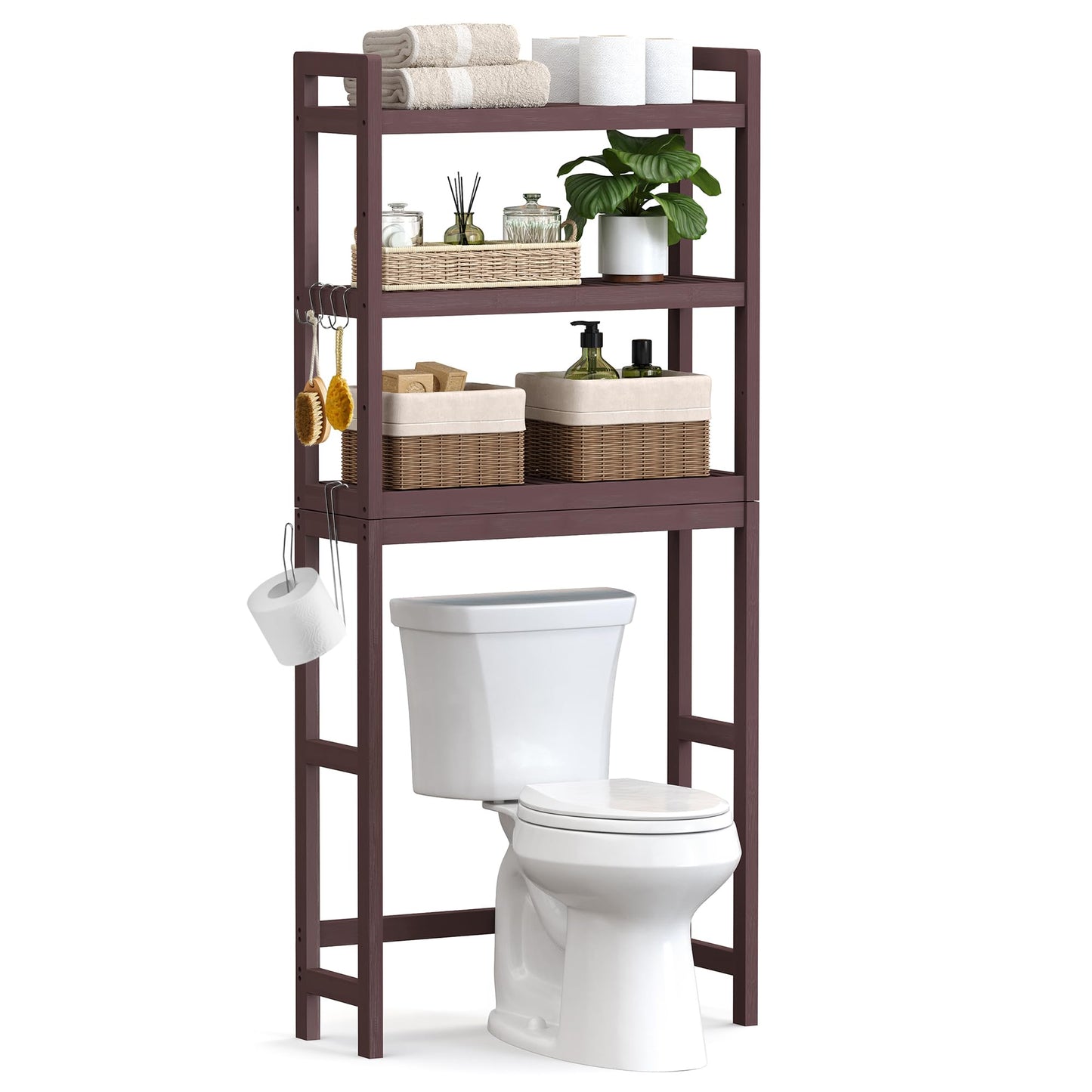 SONGMICS Over The Toilet Storage, 3-Tier Over Toilet Bathroom Organizer with Adjustable Shelf, Fit Most Toilets, Space-Saving, Easy Assembly, Cloud White UBTS01WT