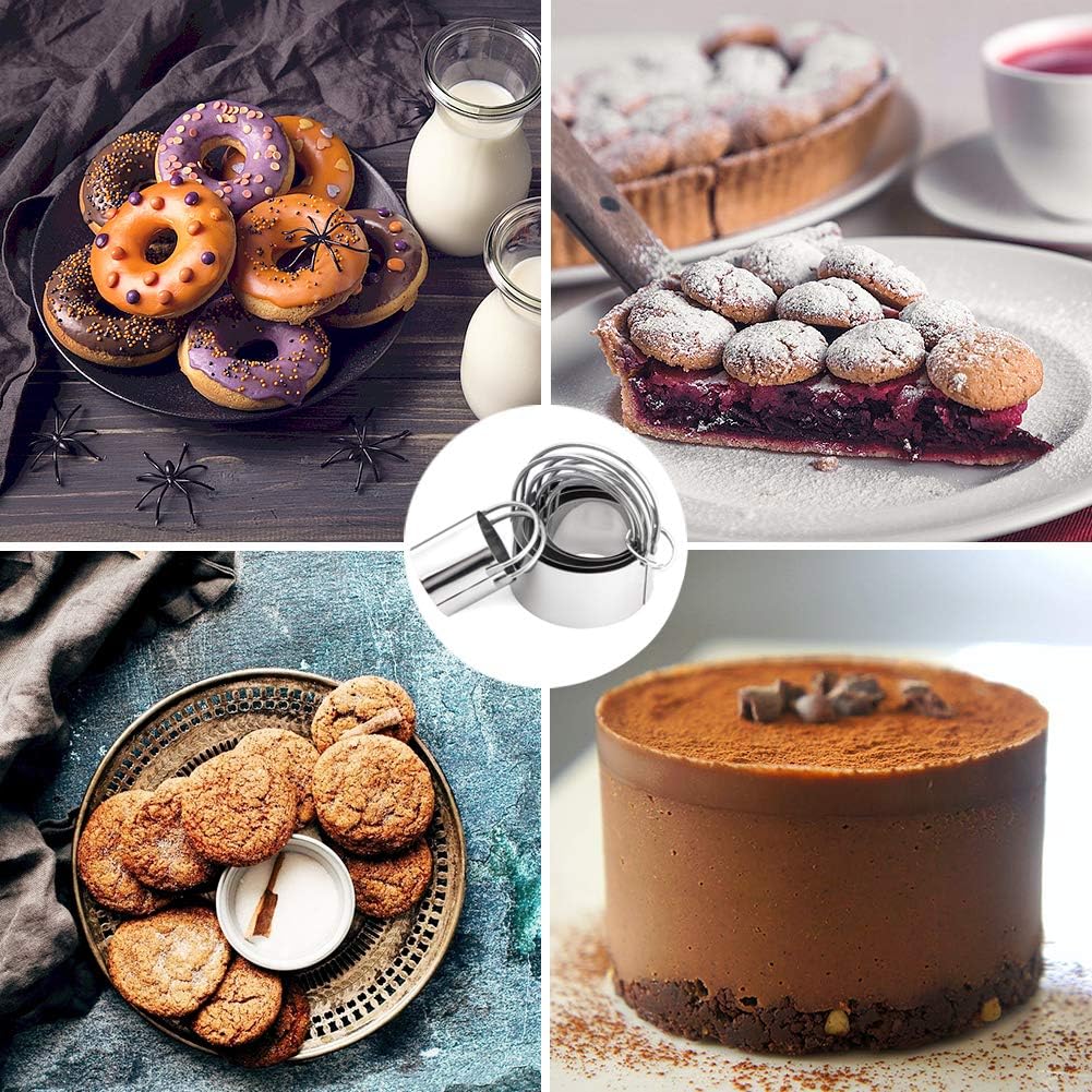 Stainless Steel Biscuit Cutters Set for Baking (5 Pieces/Set), Round Cookies Cutter with Handle, Baking Dough Tools for Home and Professional Use