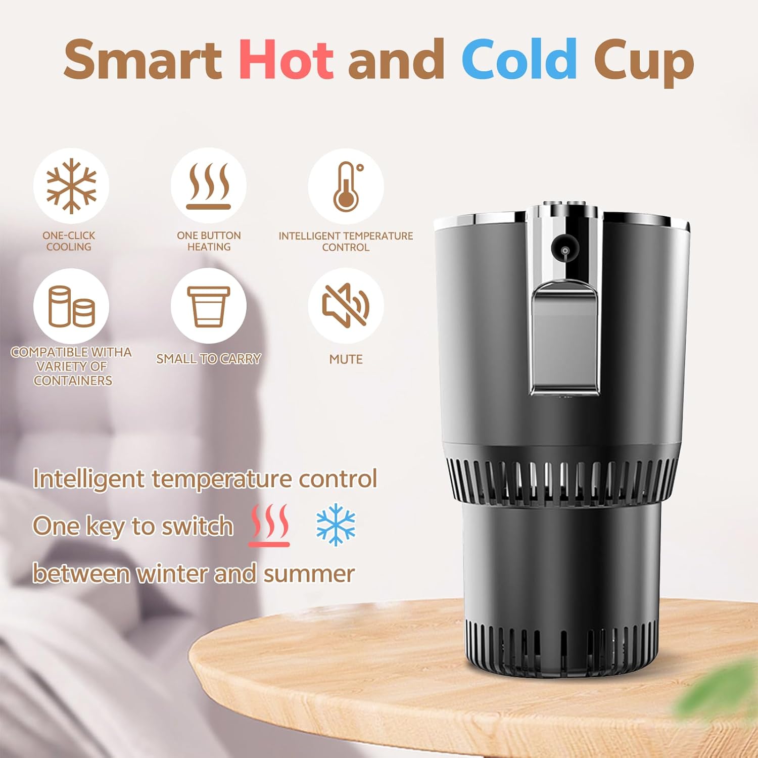 Smart Car Hot and Cold Cup Holder Rapid Heating and Cooling Insulated Electric Beverage Mug for Car Home Office Travel Portable Temperature Control Cup Accessory, Smart Cup for car, Heated Travel Mug