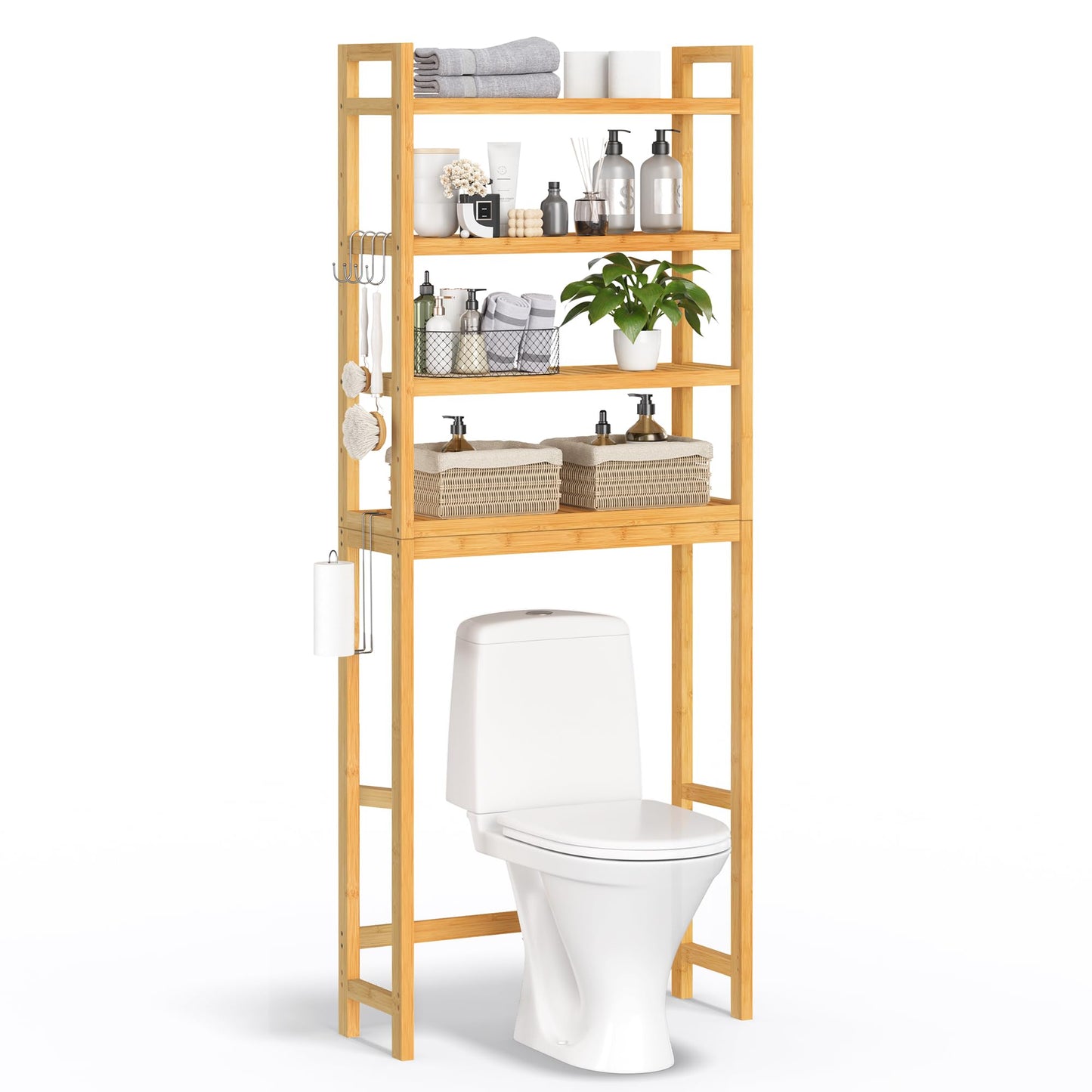 SONGMICS Over The Toilet Storage, 3-Tier Over Toilet Bathroom Organizer with Adjustable Shelf, Fit Most Toilets, Space-Saving, Easy Assembly, Cloud White UBTS01WT