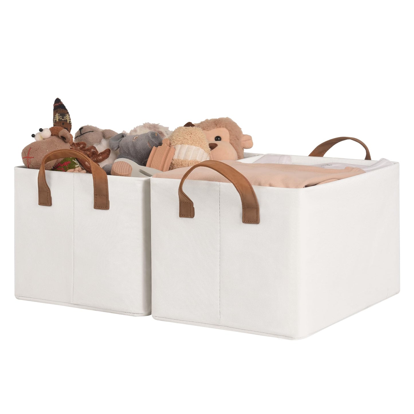 StorageWorks Storage Bins, Shelves Baskets for Organizing, 45L Extra Large Fabric Closet Organizers with Handles, Metal Frame, Brown and White, 2-Pack