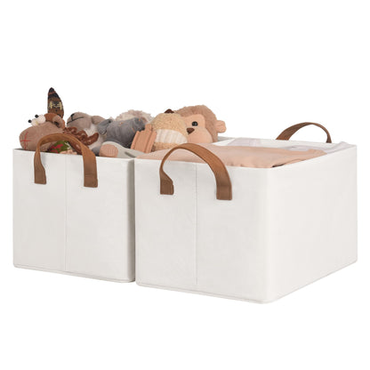 StorageWorks Storage Bins, Shelves Baskets for Organizing, 45L Extra Large Fabric Closet Organizers with Handles, Metal Frame, Brown and White, 2-Pack