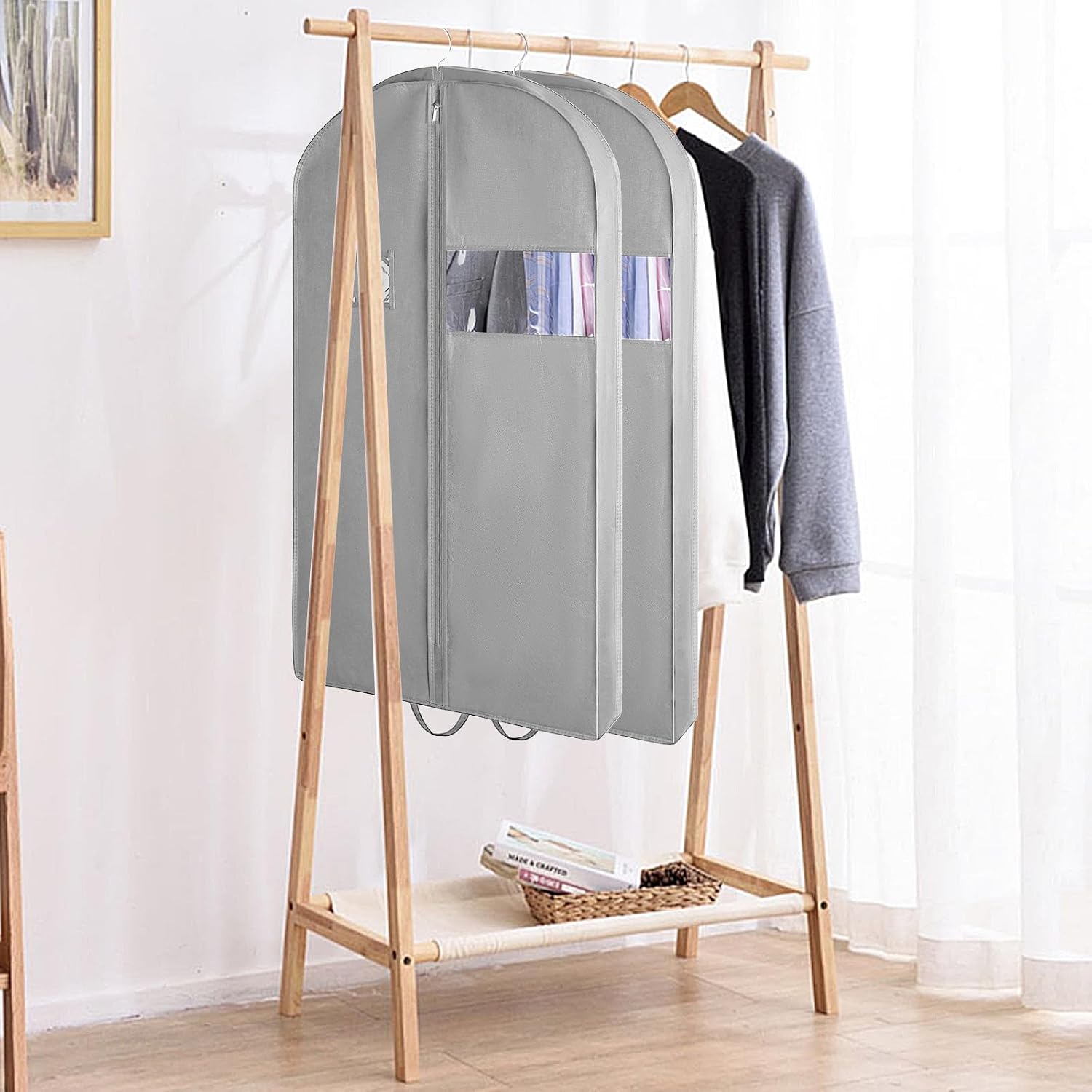 3 PCS 43"Garment Bags For Travel,Heavy Duty Garment Bag For Clothes Closet Storage,Gusseted Suit Bags For Men Travel,Hanging Travel Garment Bags For Clothes,Dress,Coats,Jackets,Shirts.Black Travel Bag