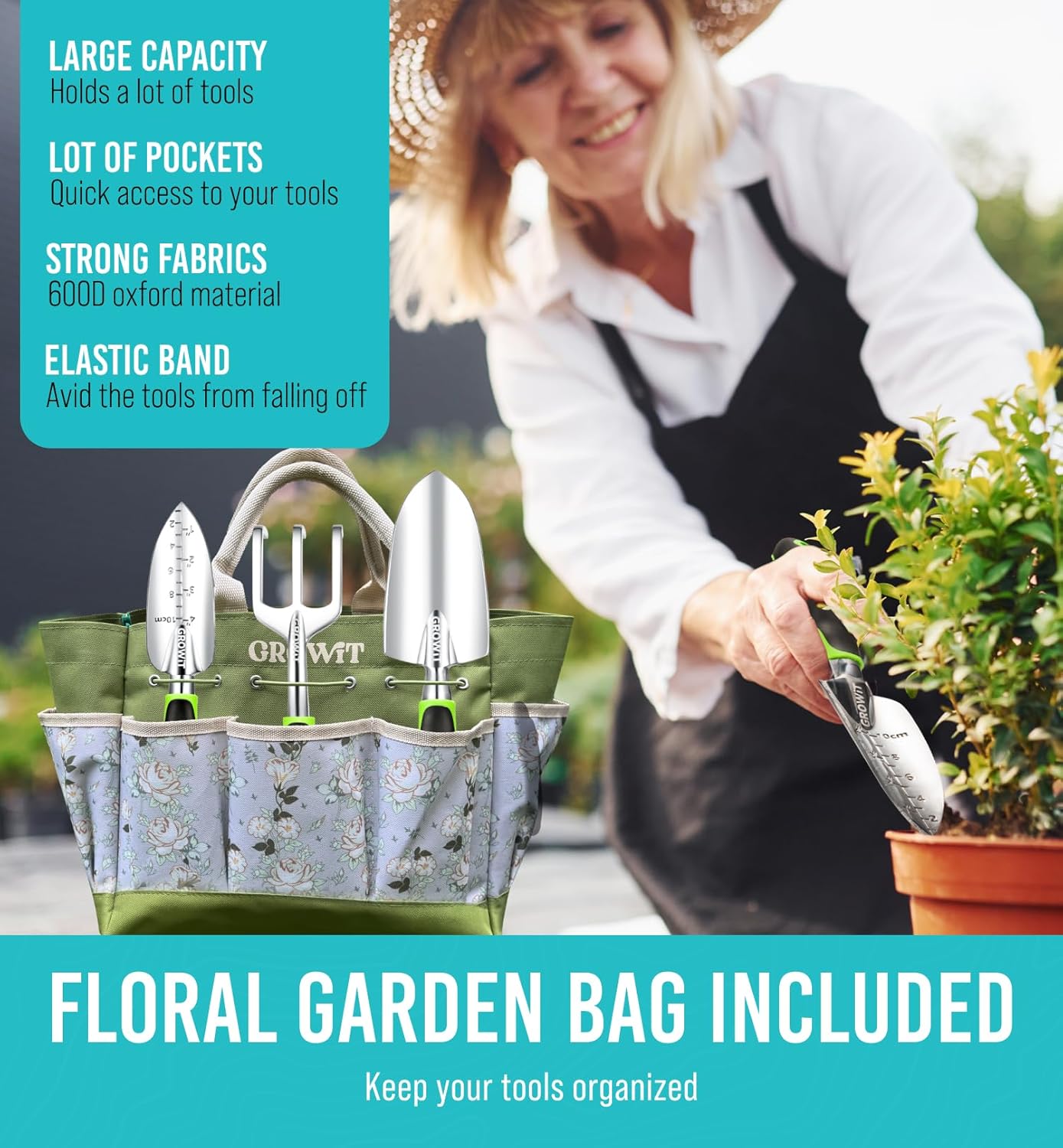 Heavy Duty Garden Tools 22 Pieces Floral Set - Rust Proof, Non-Slip, Durable Gardening Supplies - Ergonomic Hand Tools - Ideal Gardening Gifts for Women