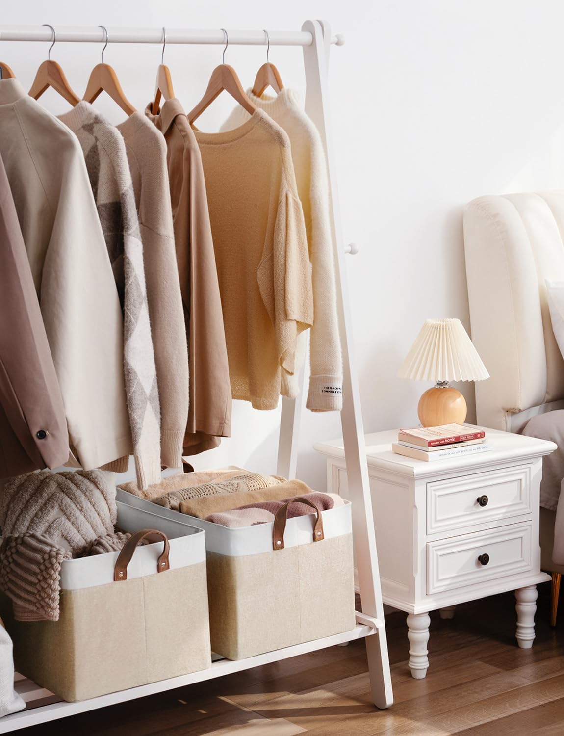 StorageWorks Storage Bins, Shelves Baskets for Organizing, 45L Extra Large Fabric Closet Organizers with Handles, Metal Frame, Brown and White, 2-Pack