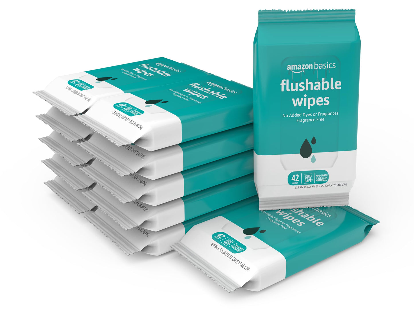 Amazon Basics Adult Wet Wipes Flushable Fragrance Free, 126 Count (3 Packs of 42) Packaging May Vary