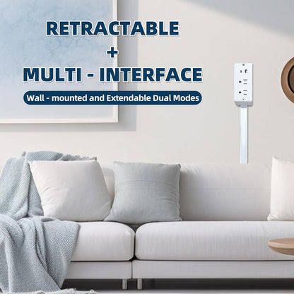 Electrical Outlet Extender Features USB-A, USB-C, and 2 AC Electrical Outlet Extender Stick for Hard to Reach Spaces Extends 22"-34", Rotates 180°. Use Behind Couches, Nightstands, Desks, and More