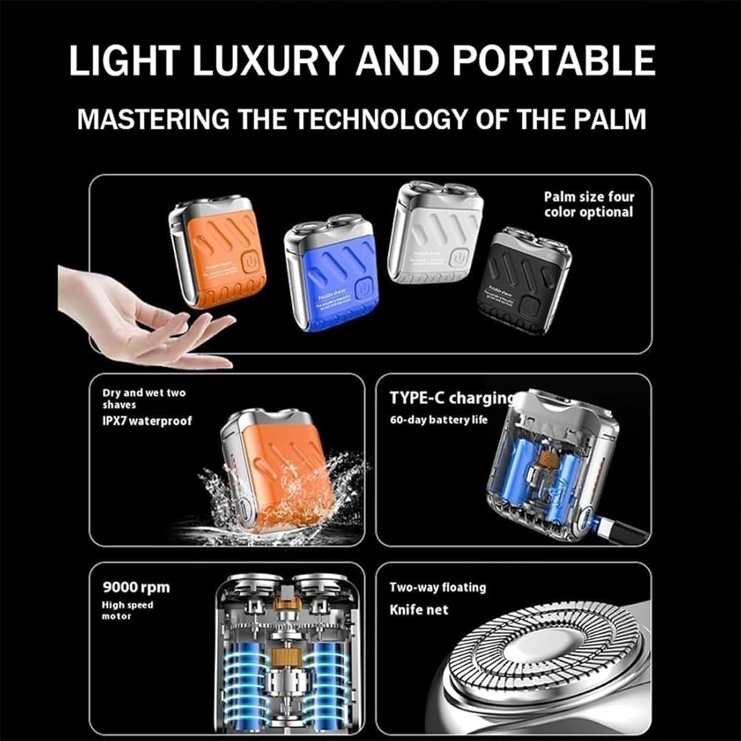 Skywortl Mini Shaver, Beard Shaver, Beard Shaver Mini and Portable Suitcase Design, Mini Portable Electric Shaver for Men Waterproof, Shaver Mini and Portable Double-Ring Magnetic Cutter (Black)