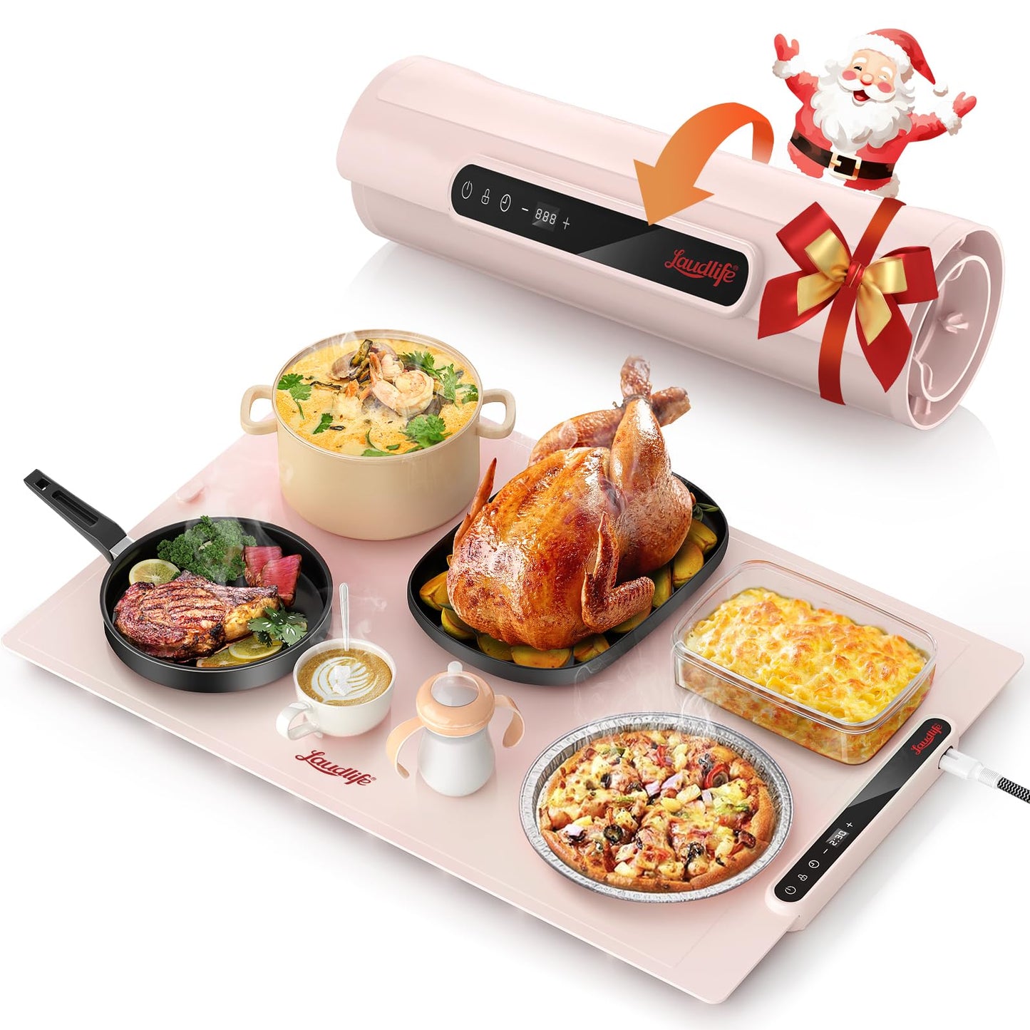 Food Warming Mat 24x16 Inches, Electric Warming Tray with 7 Temps, Foldable Food Warmer for Parties, Buffets, Family Gatherings, Holiday & Sabbath, Child Lock, Heating Mat for Food, Beige