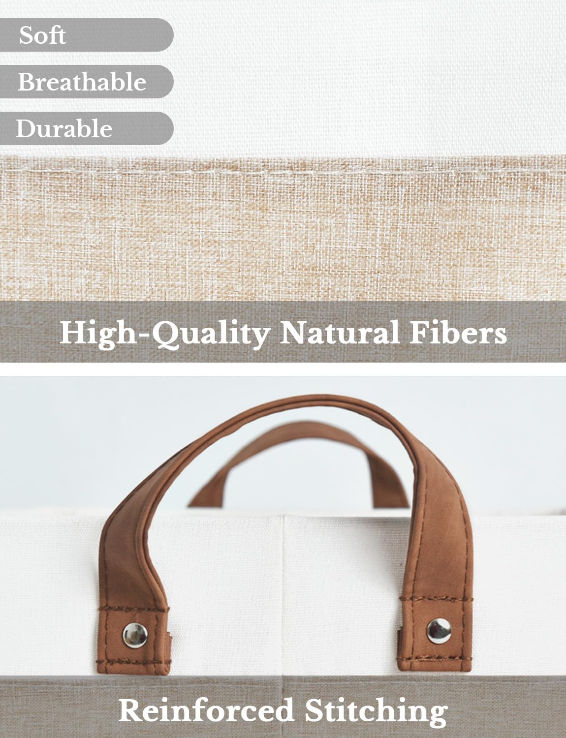 StorageWorks Storage Bins, Shelves Baskets for Organizing, 45L Extra Large Fabric Closet Organizers with Handles, Metal Frame, Brown and White, 2-Pack