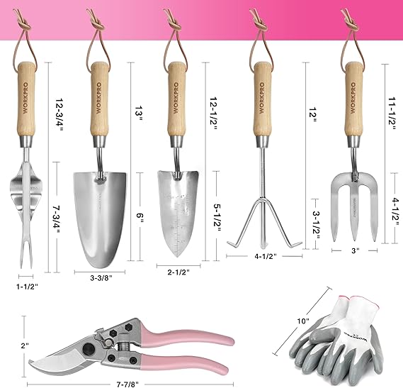 WORKPRO 8-Piece Pink Garden Tool Set – Stylish Strength for Every Gardener