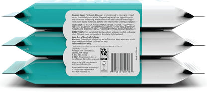 Amazon Basics Adult Wet Wipes Flushable Fragrance Free, 126 Count (3 Packs of 42) Packaging May Vary