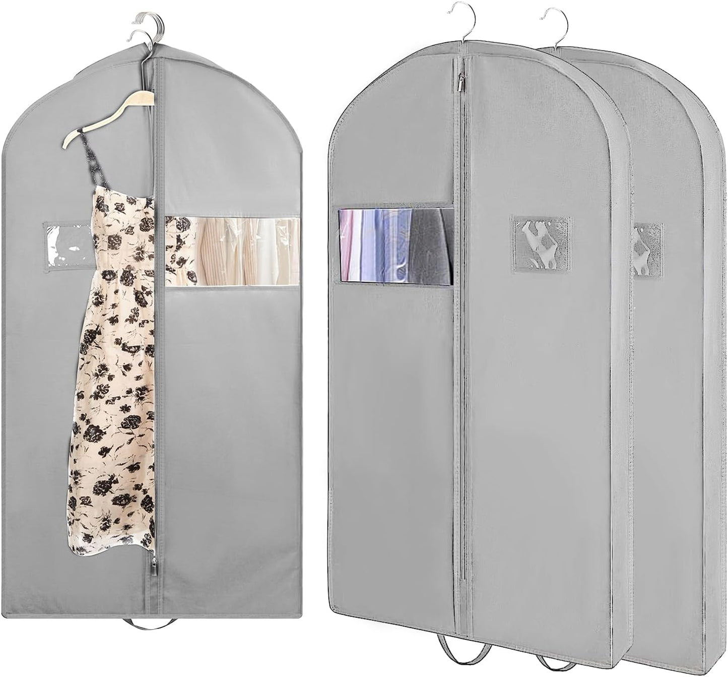 3 PCS 43"Garment Bags For Travel,Heavy Duty Garment Bag For Clothes Closet Storage,Gusseted Suit Bags For Men Travel,Hanging Travel Garment Bags For Clothes,Dress,Coats,Jackets,Shirts.Black Travel Bag