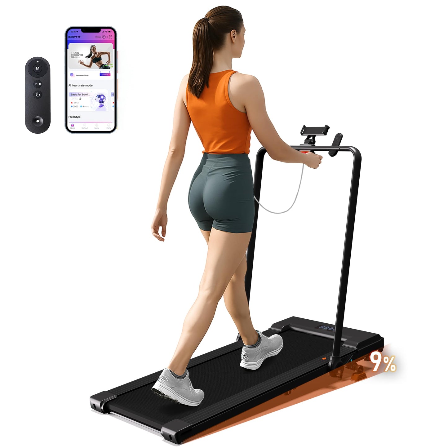 Lichico Walking Pad Under Desk Treadmill，Portable Small Treadmills for Home and Office，Super Quiet Brushless Motorized Walking Jogging Running Machine with Remote Control