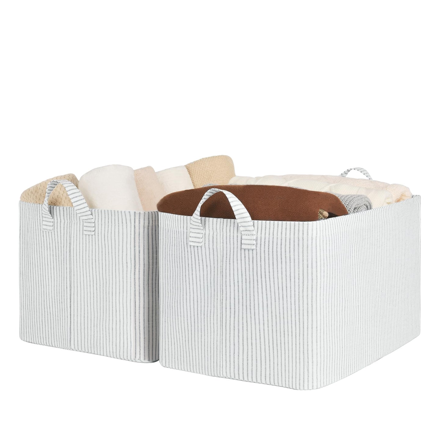 StorageWorks Storage Bins, Shelves Baskets for Organizing, 45L Extra Large Fabric Closet Organizers with Handles, Metal Frame, Brown and White, 2-Pack