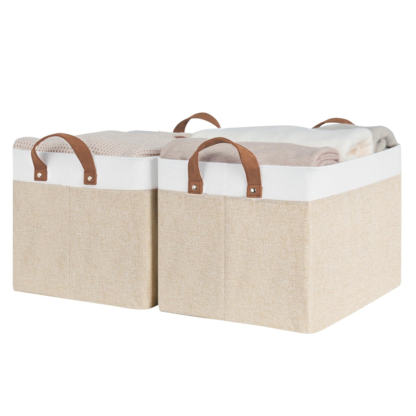 StorageWorks Storage Bins, Shelves Baskets for Organizing, 45L Extra Large Fabric Closet Organizers with Handles, Metal Frame, Brown and White, 2-Pack