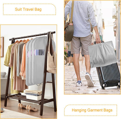 3 PCS 43"Garment Bags For Travel,Heavy Duty Garment Bag For Clothes Closet Storage,Gusseted Suit Bags For Men Travel,Hanging Travel Garment Bags For Clothes,Dress,Coats,Jackets,Shirts.Black Travel Bag