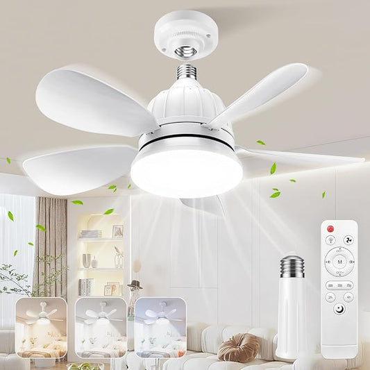 BreezeGlow 2000L Socket Fan Light with Remote – Dimmable LED Bulb, 3 Color Temperatures (3000K-6500K), E26 Base, Easy Installation for Bedroom, Kitchen, Garage