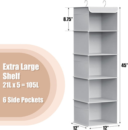 Simple Houseware 5 Shelf Hanging Closet Organizer, Gray