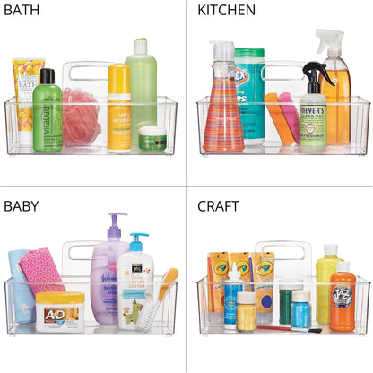 mDesign Ligne Collection - Organizador de almacenamiento portátil dividido de plástico grande con asa para cocina, despensa, encimera, armario, colección Ligne, paquete de 2 unidades, transparente